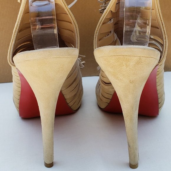 Christian Louboutin Open Toe Beige Suede Boots Size 40 EU/ 10 US - Picture 2 of 16